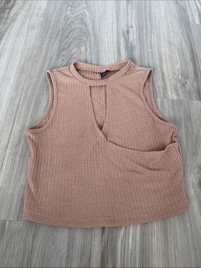 SHEIN Dusty Rose Ribbed Cutout Tank Top